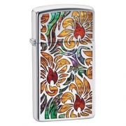  Zippo - 29702 Fusion Floral Slim High polish Chrome